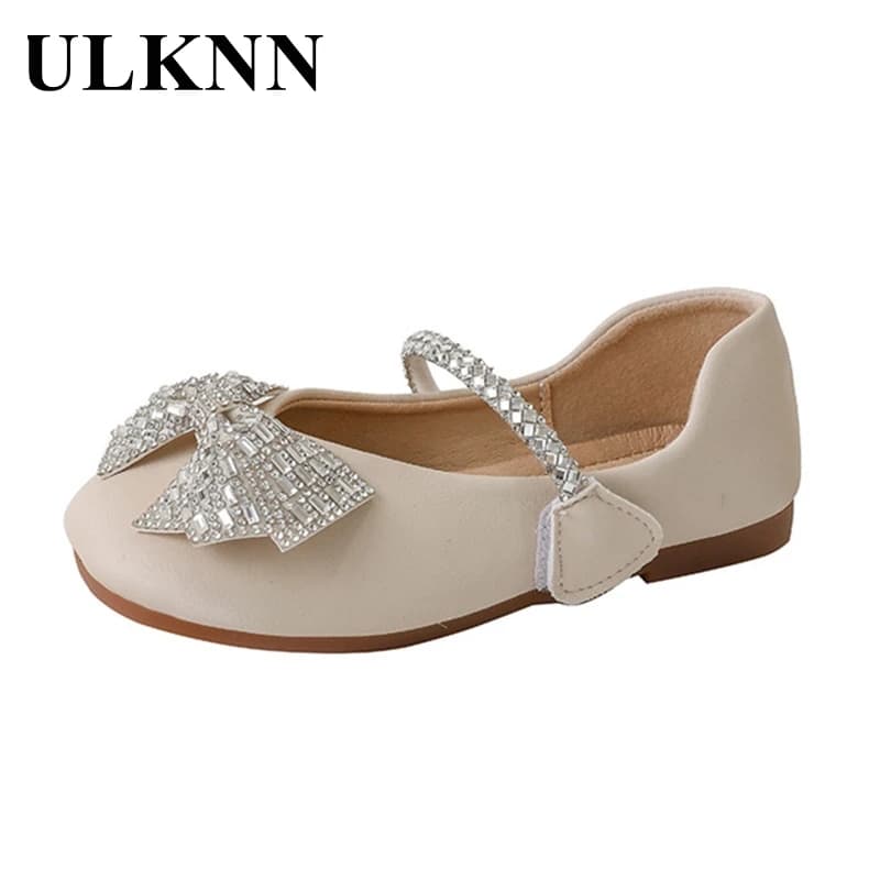 ULKNN Ballerines à strass pour filles, collection été 2026, chaussures décontractées de princesse pour enfants, couleur beige, tailles 23-36