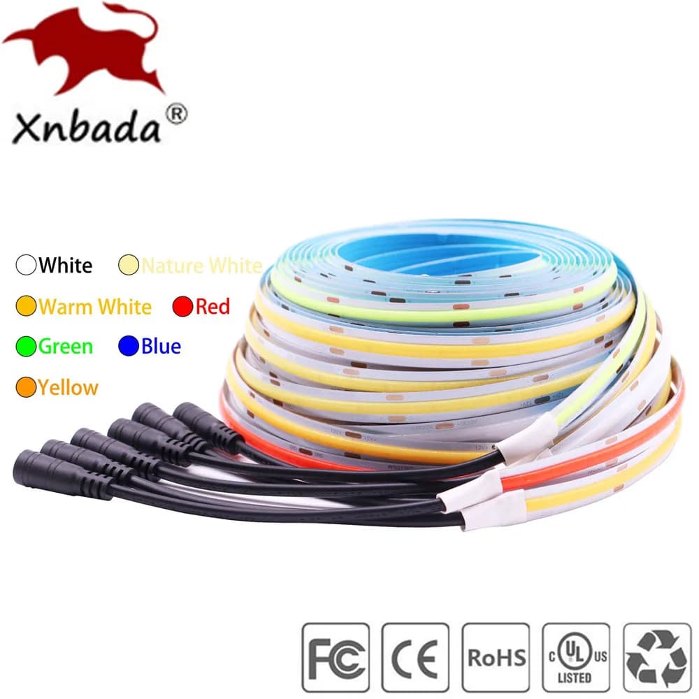 Bande lumineuse LED COB FOB 480 LED s/m 528 LED s/m, barre lumineuse douce et Flexible, blanc chaud et froid pour éclairage décoratif 3000K 4000K 6000K DC12V/24V