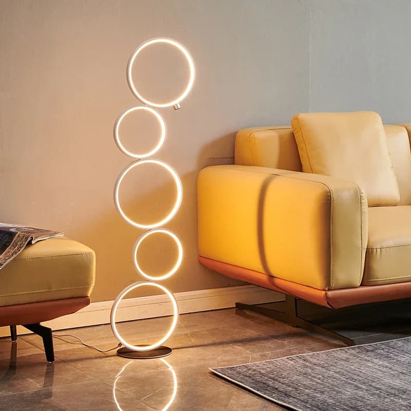 Lampe LED autoportante en forme d'anneau, design nordique moderne, luminaire décoratif d'intérieur, idéal pour un salon, une chambre à coucher ou une table de chevet