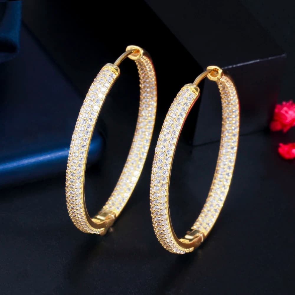 Trois boucles d'oreilles rondes en zircone cubique pour femme, créoles de couleur or, bijoux de soirée, cadeau, ER556