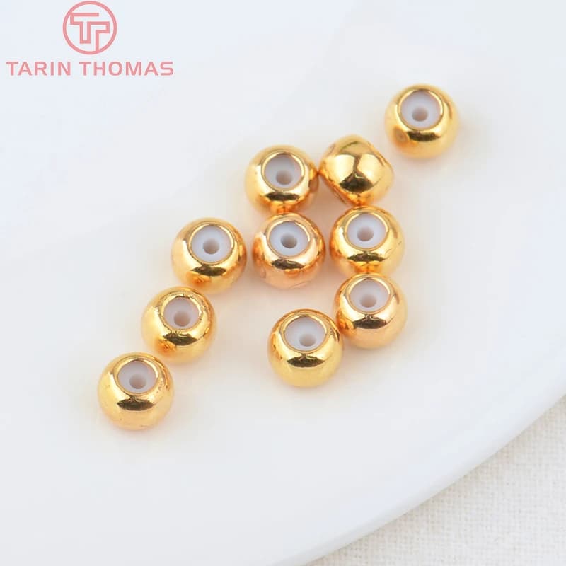 (2872) 20 pièces 3MM 4MM 5MM 6MM 24K couleur or plaqué laiton avec perles en caoutchouc de haute qualité bijoux à bricoler soi-même faisant des résultats