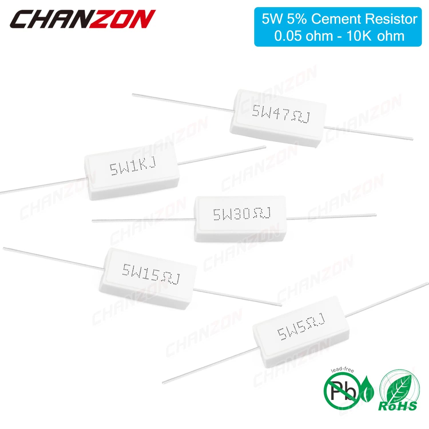 10 résistances filaire en ciment de 5W, 5%, 0.1, 0.22, 0.33, 0.47, 0.5, 10, 50, 100, 330, 1K, 10K Ohms, 5 Watt, en céramique fixe