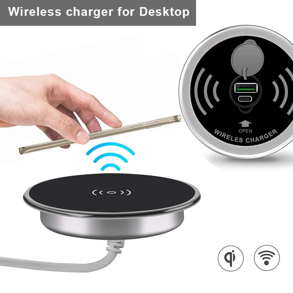 Chargeur sans fil intégré au bureau 15W, chargeur de téléphone 3.0 pour Xiaomi Mi 11 10s, chargeur sans fil pour iPhone 12 Pro Max X Plus