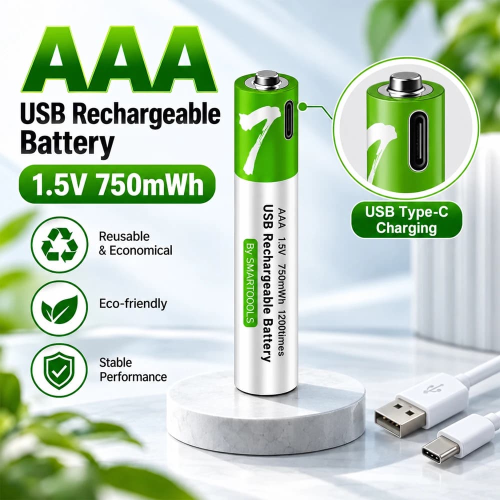 Batterie rechargeable USB 1.5V AAA 750mWh Li-ion pour souris sans fil, télécommande, jouets + câble Type-C original
