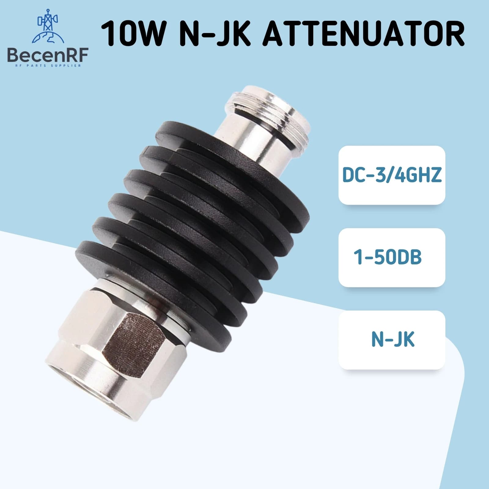 Atténuateur coaxial 50 ohms N J-K 1/2/3/4/5/6/10/15/20/30/40 dB 3 GHz/4 GHz 10 W