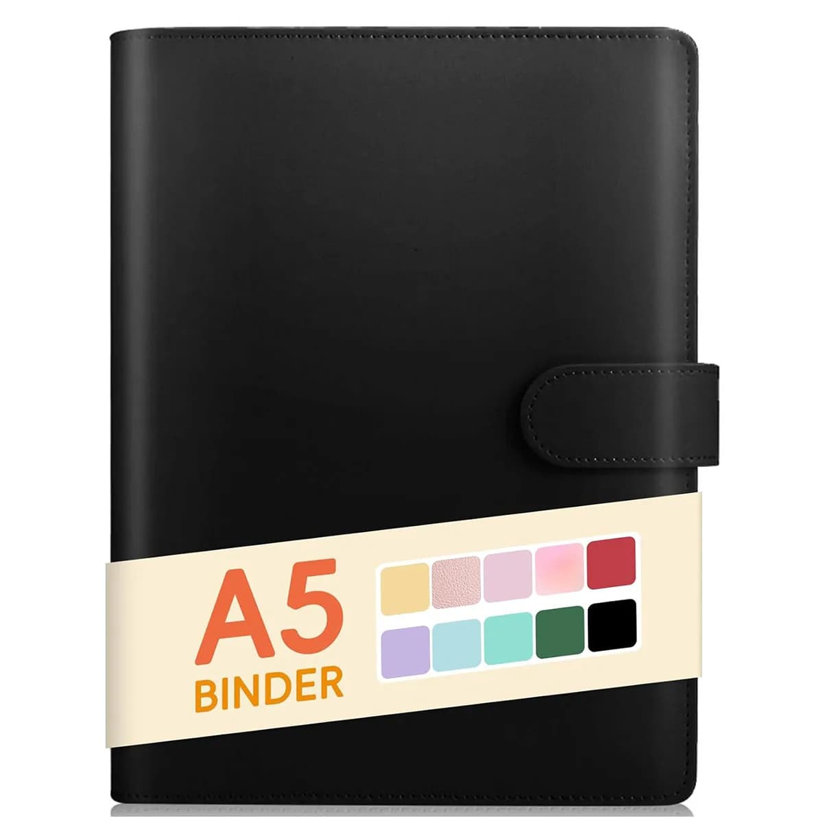 Classeur A5 en cuir PU à 6 anneaux, couverture pour papier de remplissage A5, classeur de planificateur personnel A5 rechargeable avec magnétique