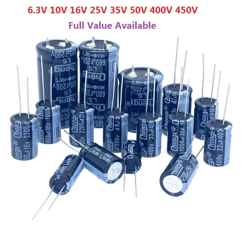 Condensateur électrolytique en aluminium, 6.3V 10V 16V 25V 35V 50V 400V 450V 1UF 2.2UF 4.7UF 10UF 1000UF 22UF 33UF 47UF 470UF 100UF 220UF