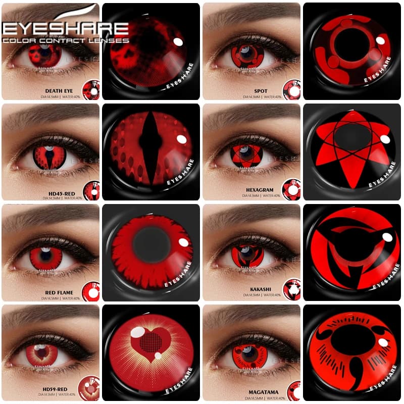EYESHARE 2 pièces lentilles de Contact de couleur pour les yeux lentilles de Cosplay Anime rouge Contact beauté maquillage élèves annuels Halloween 14.5mm