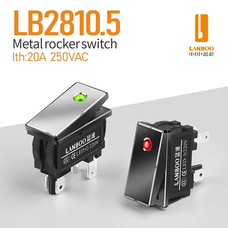 Interrupteur à bascule haute intensité LANBOO série 2810.5, 16 ampères, 2NO, avec LED, 2 positions, 5-24V/250V