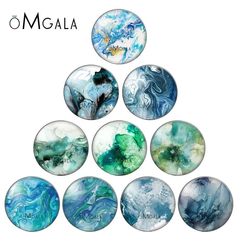 Cabochon Rond en Verre avec Photo à Dos pio, Motifs Textuels d'interconnexion de Documents Bl192.et Verts, 10mm/12mm/18mm/20mm/25mm