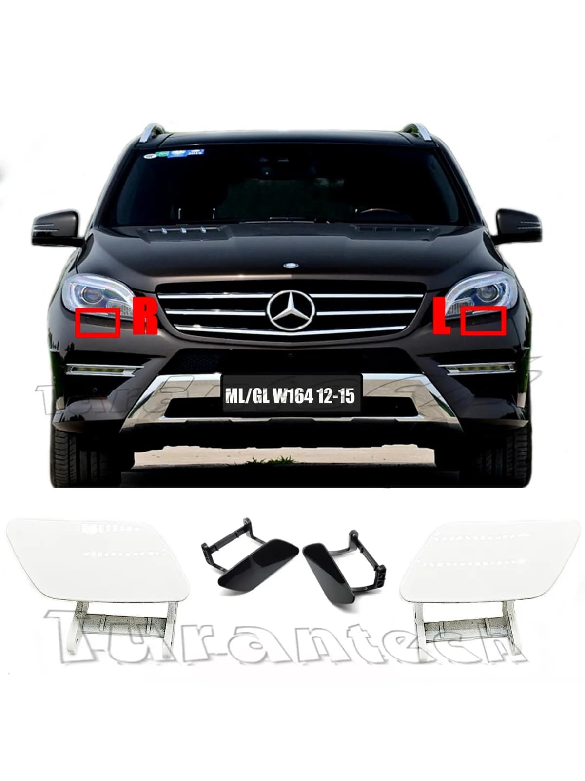 Cache de lave-phare pour Mercedes-Benz ML GLE W166 X166 (2012-2015) – Compatible avec les modèles 250, 280, 300, 350, 420, 450, 500, 550 – Buse de pulvérisation de phare