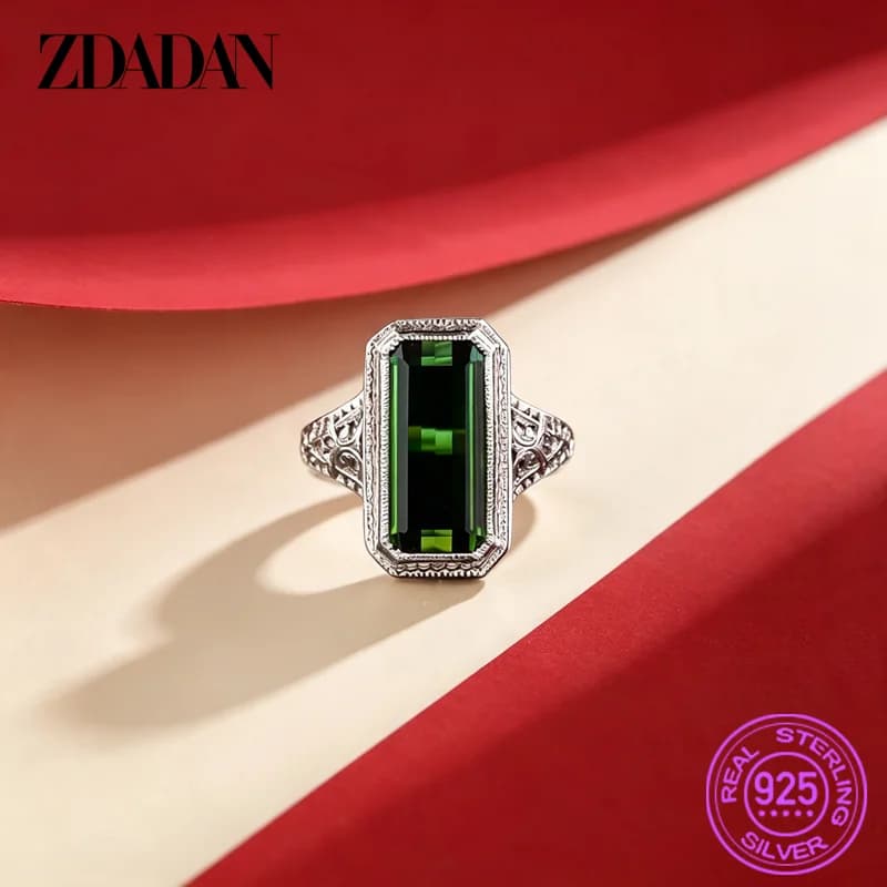 ZDADAN – bague en argent Sterling 925 pour femmes, grand carré, pierres précieuses émeraude, accessoires de bijoux de mariage, vente en gros