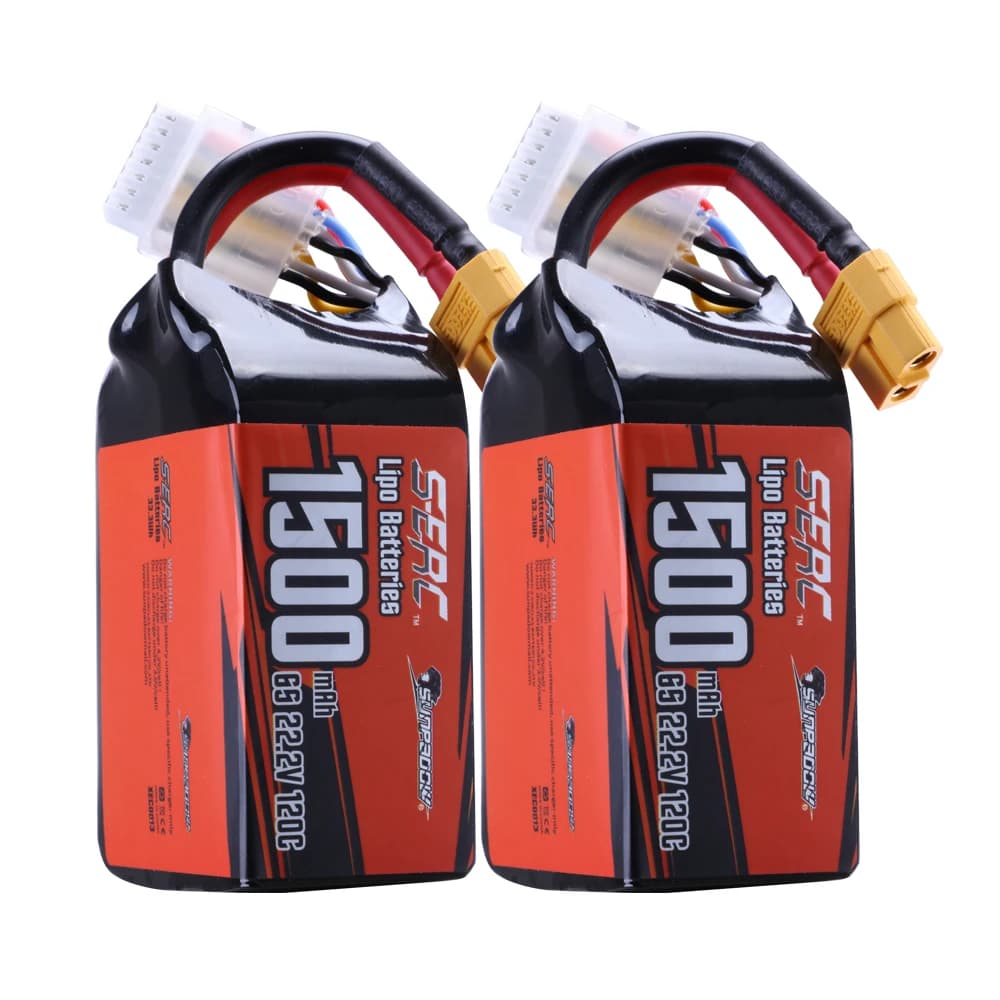 Batterie Lipo Sunpadow 22,2 V 6S pour 1500 mAh 120C avec prise XT60 pour modélisme RC, 2 pièces