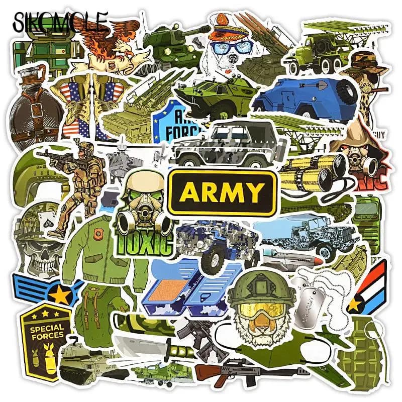 10/30/50pcs Dessin Animé Militaire Graffiti Autocollant Soldier BRICOLAGE Jouet Ordinateur Portable Planche À Roulettes Coque De Téléphone Moteur Garçons Autocollant Graffiti Autocollants F5