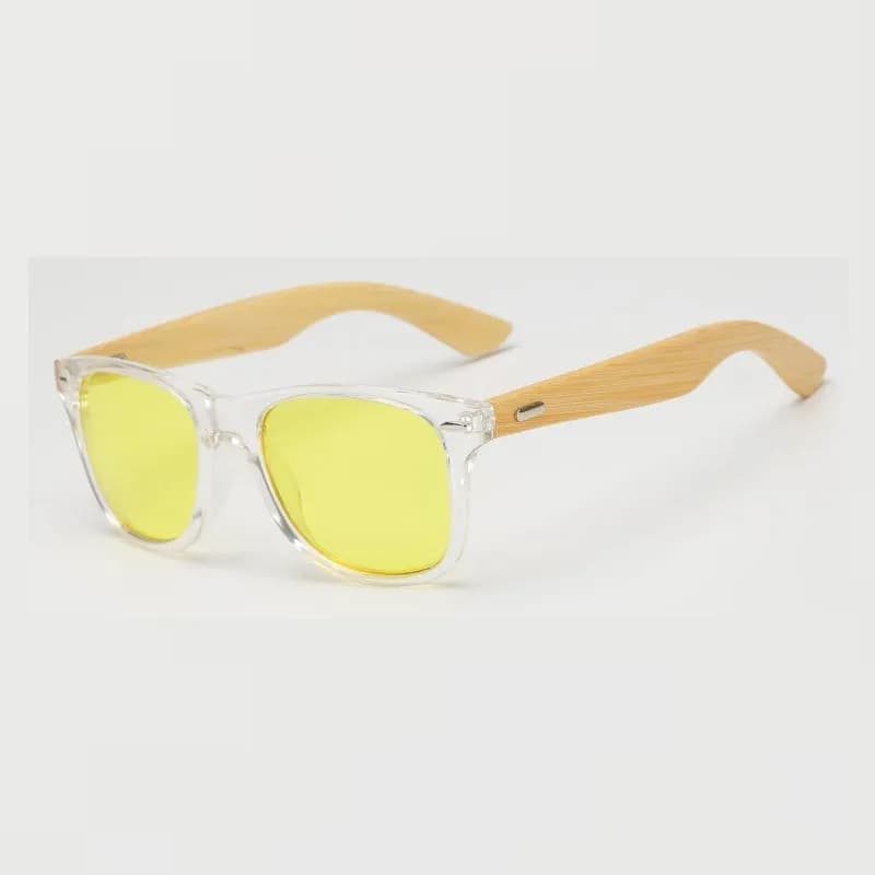 Lunettes de soleil carrées en bambou vintage pour hommes et femmes, lunettes de soleil en bois pour hommes et femmes, vision nocturne, lentille jaune d'entraînement, haute qualité