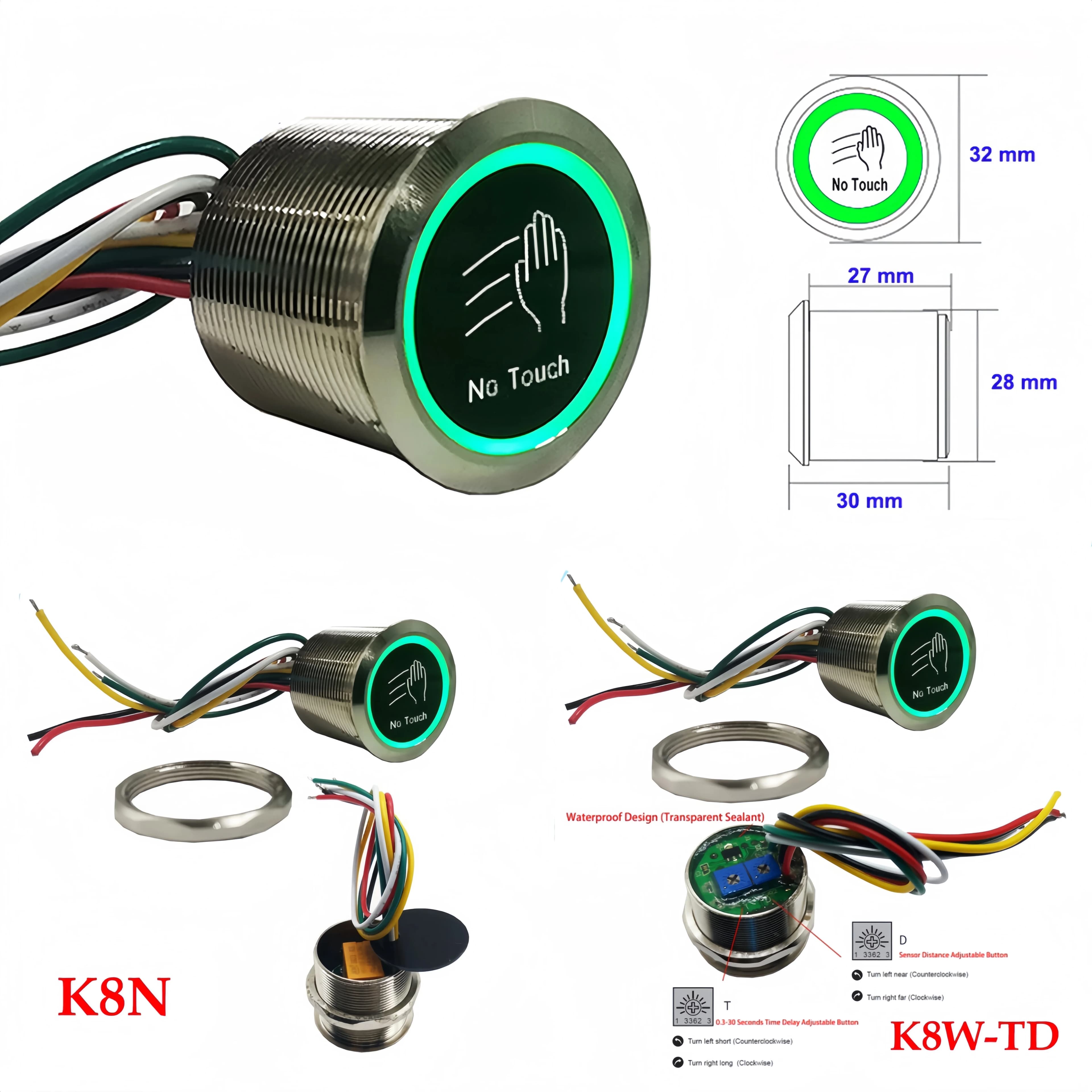 DC12V 24V Led temporisé Distance sensible réglable serrure de porte interrupteur de déverrouillage capteur infrarouge pas de bouton de sortie tactile