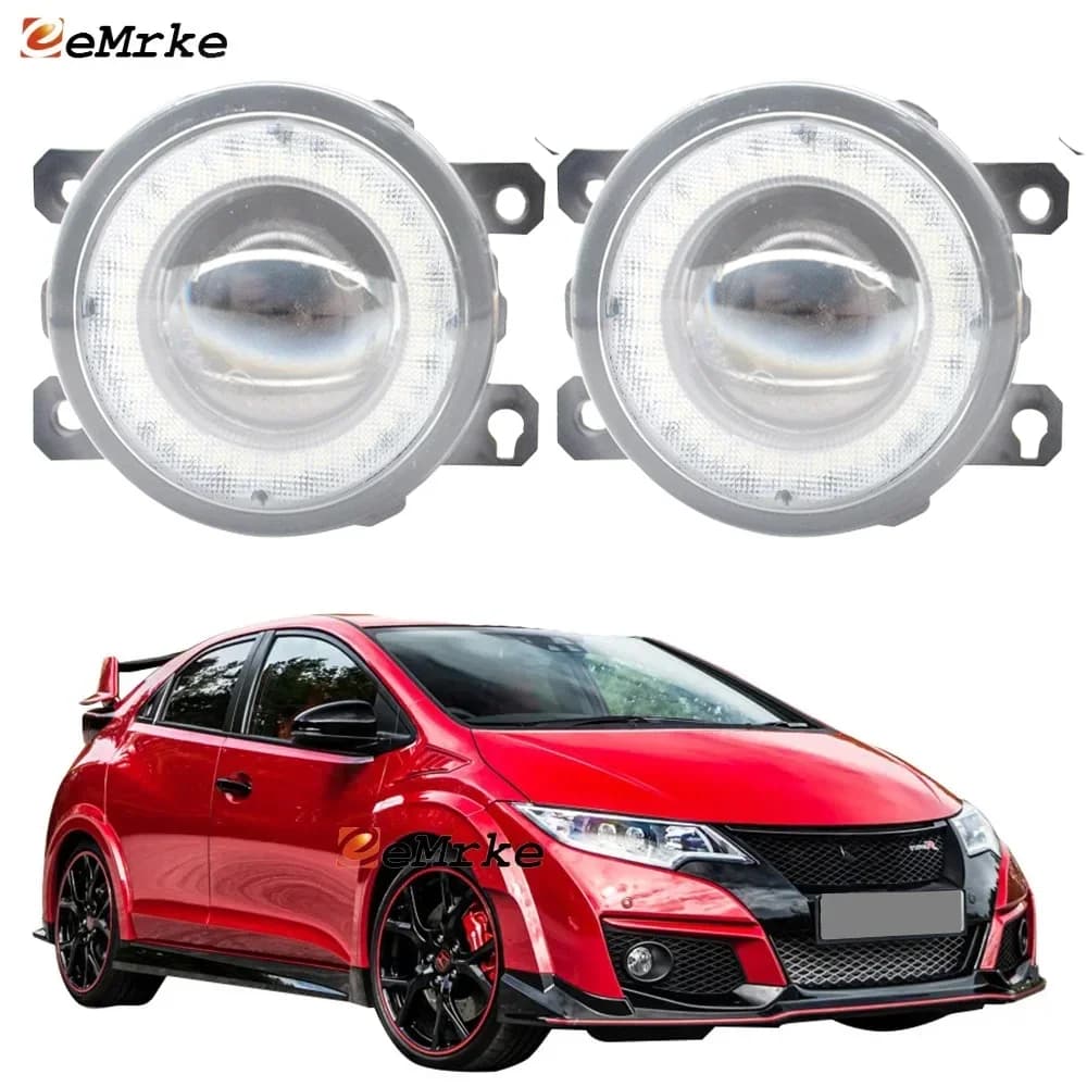 Ensemble de feux antibrouillard à LED pour voiture, 2 pièces, avec anneaux lumineux (Angel Eyes) et feux de jour (DRL) pour Honda Civic Type R (FK2) 2015 2016 2017