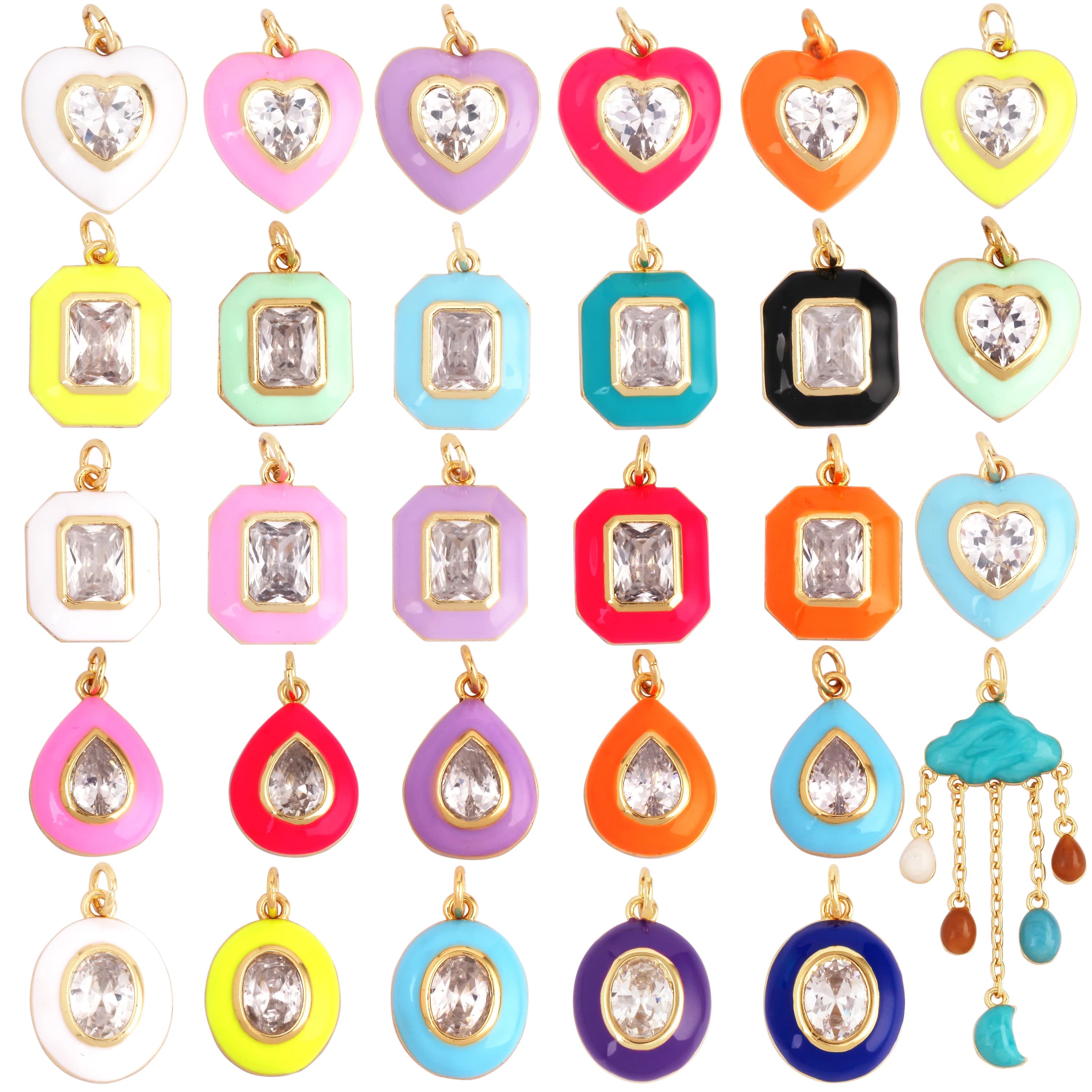 Breloque en Émail Forme de Cœur, Goutte d'Eau, Ovale, Rectangle, Rose Néon, Orange, Turquoise, Bleu, Goutte d'Huile, Composants de Pendentif de Collier et Bracelet, M21