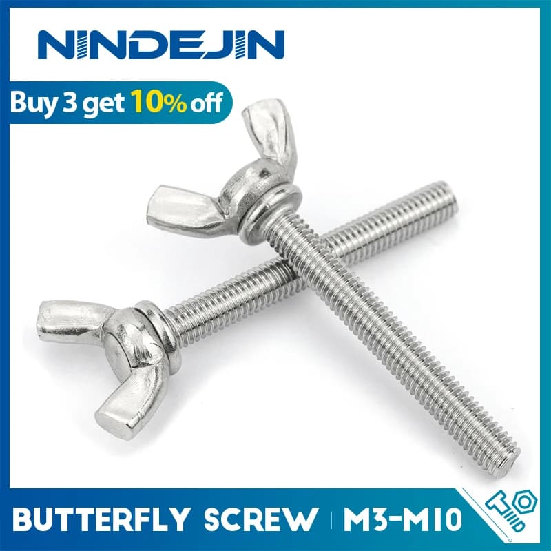 NINDEJIN 1-5 pièces vis papillon en acier inoxydable boulons à ailes M3 M4 M5 M6 M8 M10 vis à tête d'aile DIN316