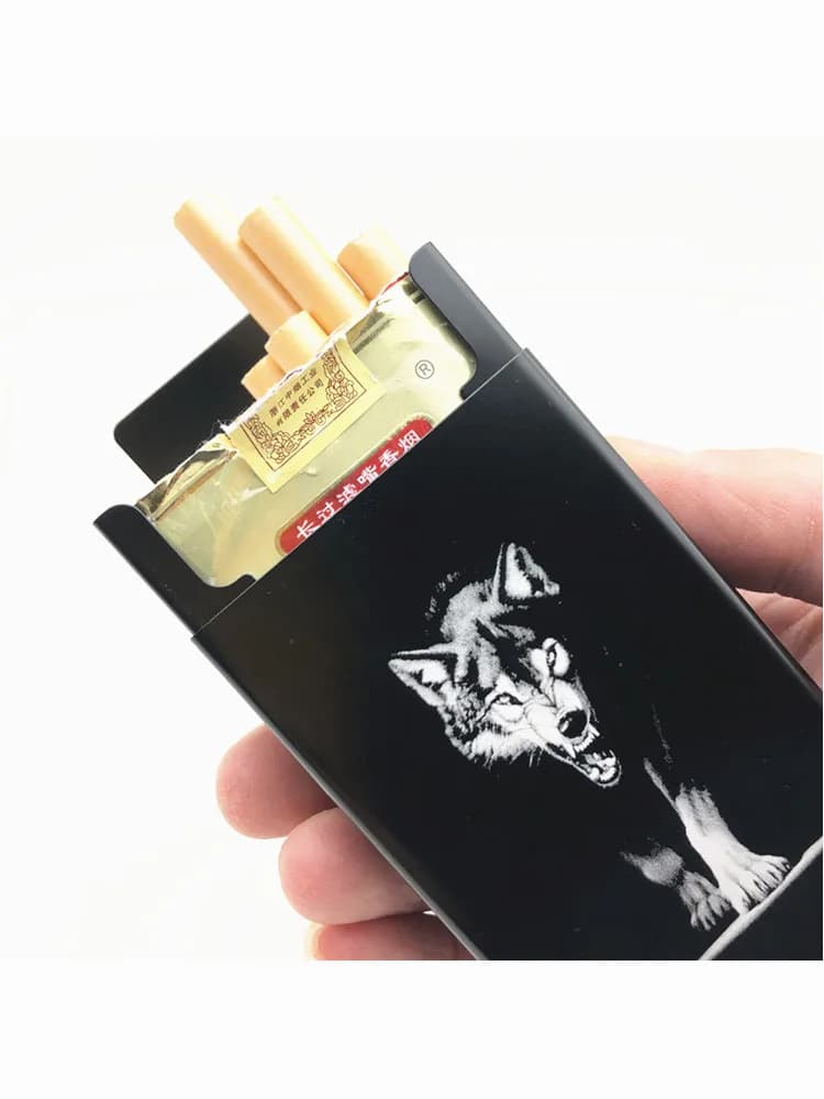 Boîte à cigarettes personnalisée King Wolf, boîte à cigarettes coulissante Portable Ultra fine en alliage d'aluminium, Lion tigre Dragon