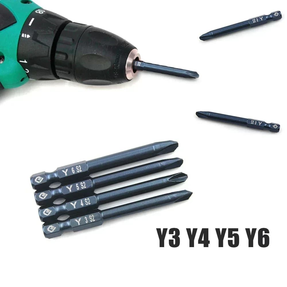 Jeu d'embouts de tournevis, 4 pièces, 65mm, pilotes électriques à trois ailes, tête magnétique à pointe en Y Y3 Y4 Y5 Y6, dureté des forets pour HRC ± 58