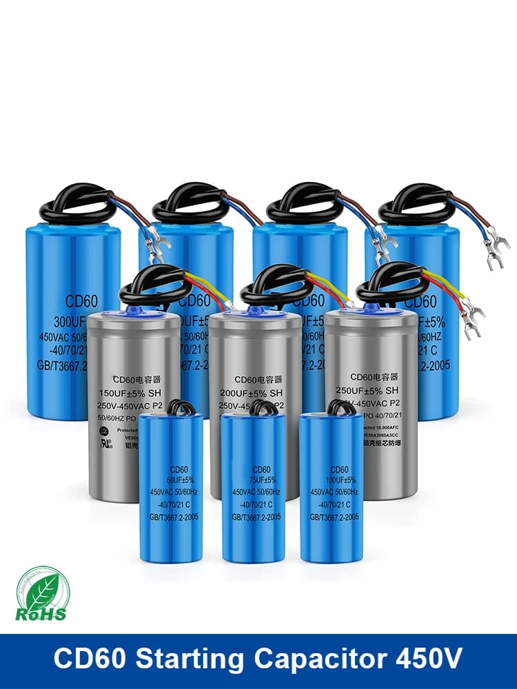2 pièces condensateur de démarrage CD60 450V 50/75/100/150/200/250/300/350/400UF condensateur de démarrage du moteur fonctionnement du moteur