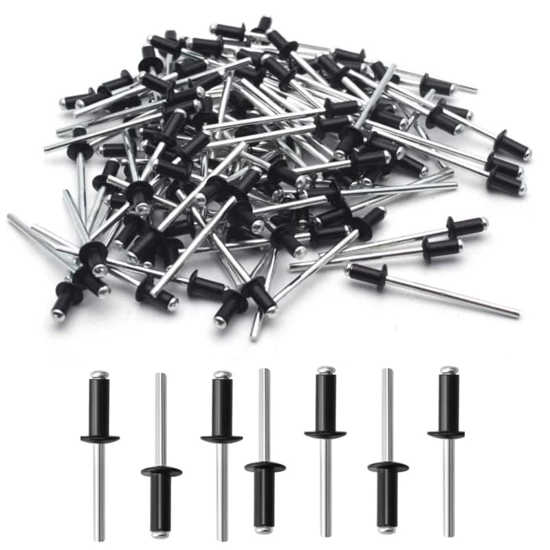 50/100 pièces Rivets aveugles en aluminium Rivets Pop noirs tête de champignon briser mandrin Rivets aveugles clou tirer Rivet noyau Rivet M4 M5