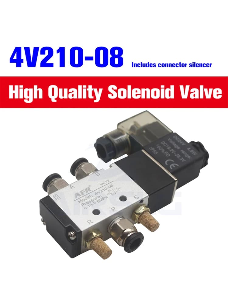 Vanne solénoïde 4V210-08, 2 positions, 5 voies, 1/4 ", vanne de commande directionnelle pneumatique, bobine simple, DC12 24V AC110 220V, vanne pour cylindre