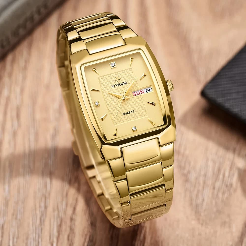 WWOOR 2024 nouvelle montre carrée hommes avec Date de la semaine automatique de luxe en acier inoxydable or hommes montres à Quartz Relogio Masculino
