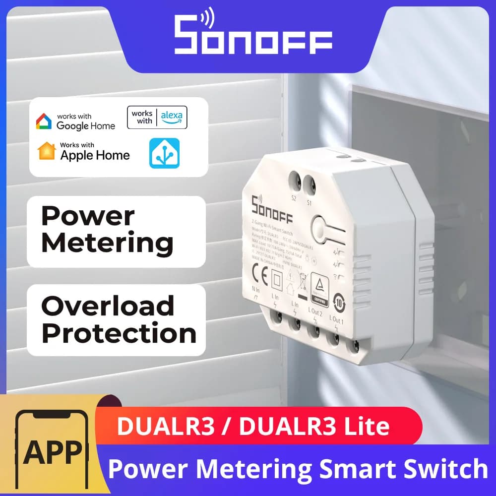 Module relais double SONOFF DUALR3 / DUALR3 Lite 2 voies, interrupteur intelligent Wi-Fi MINI DIY avec mesure de puissance, contrôle via eWeLink, Alexa, Google