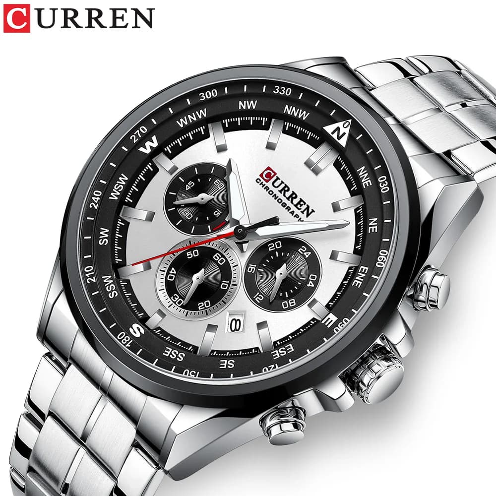 CURREN montres de marque de luxe pour hommes montre-bracelet à Quartz sportive décontractée avec bracelet en acier inoxydable 316 chronographe horloge mâle argent