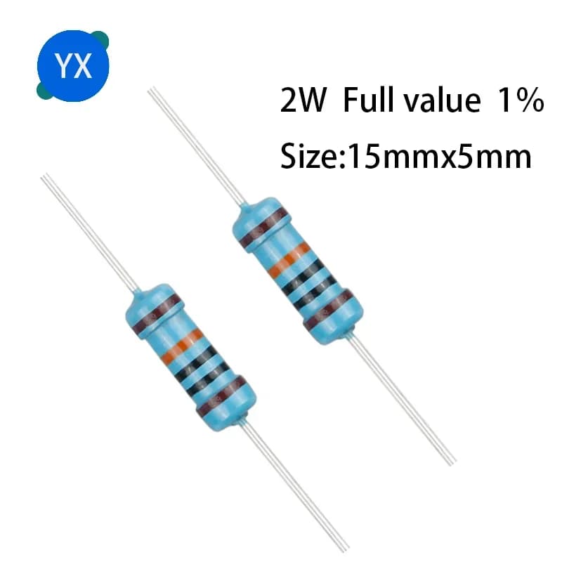 Résistance à film métallique 2W, 20 pièces, 1% résistance de puissance annulaire cinq couleurs 0,1r ~ 1M 1R 4.7R 10R 47R 10R0 220R 470R 1K 2.2K 10K 4.7K 100K Ohm