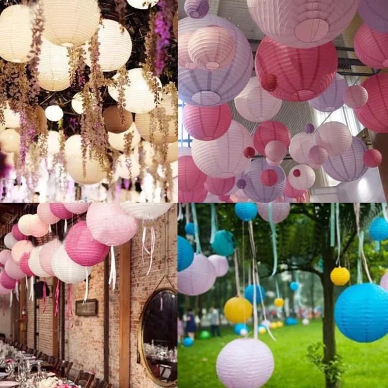 Lanternes rondes chinoises en papier, 10 pièces, pour fête de mariage, décoration suspendue à la maison, lampes, boules de papier