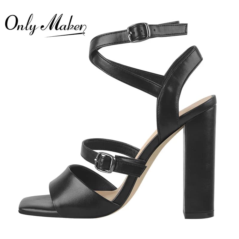 DALTolMaker-Sandales à Talons Hauts et Épais pour Femme, Accessoire à Lanières Croisées, de Couleur Noire, à la Mode, Parfait pour l'Été