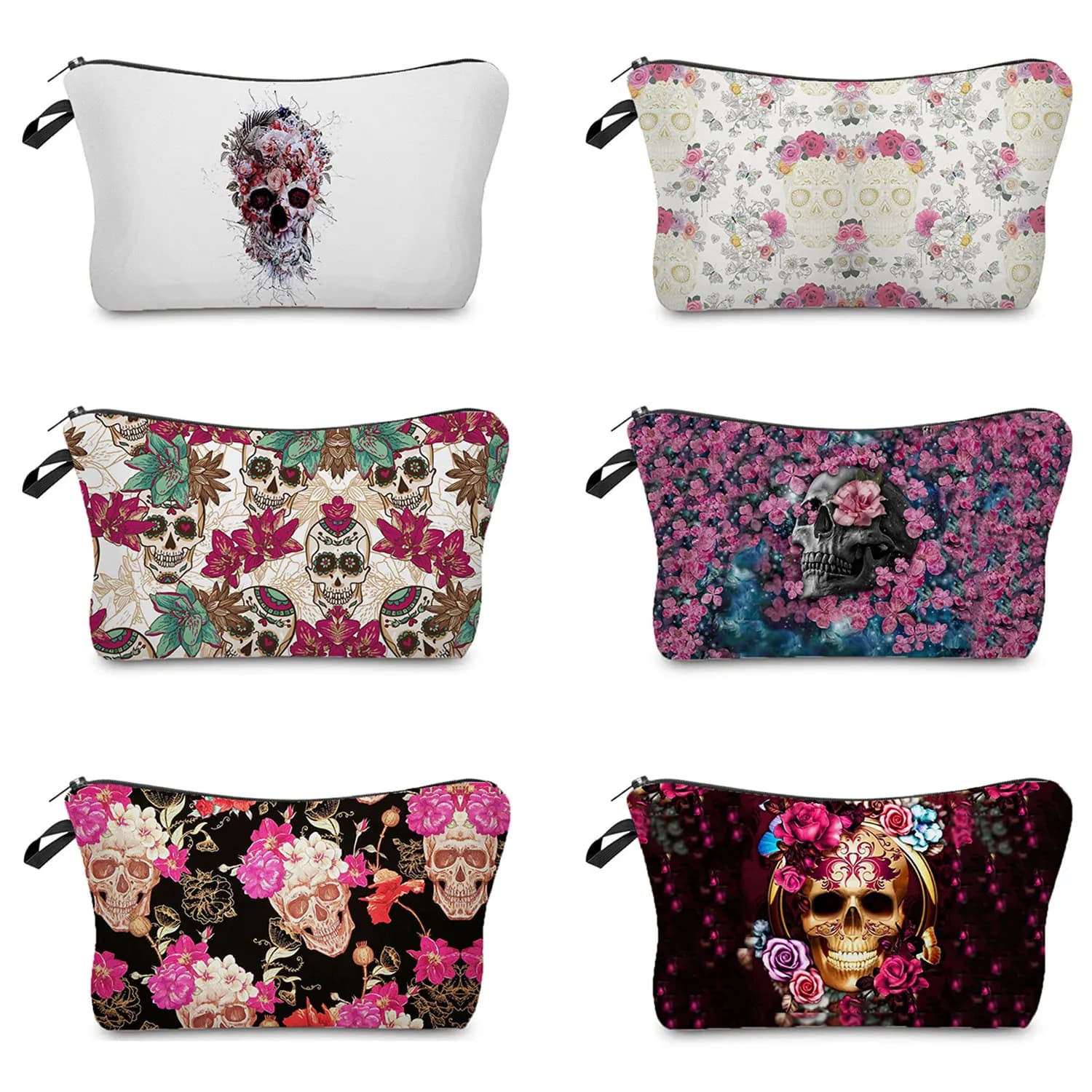 Sac à cosmétiques motif de terreur noir, sac à maquillage imprimé crâne, sac à bonbons Portable Halloween sac de rangement de haute qualité, cadeau à la mode