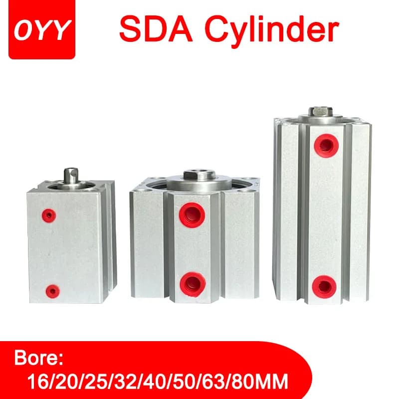 Cylindre pneumatique SDA série 16/20/25/32/40/50/63/180/100, double action, course de 5 à 100 mm, cylindres à air compacts et fins