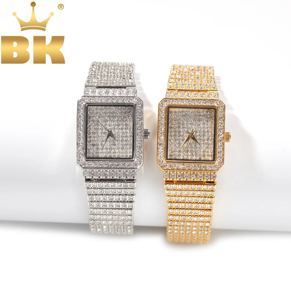 THE BLING KING femmes montre en acier inoxydable glacé strass Bling forme carrée luxe étanche montres-bracelets