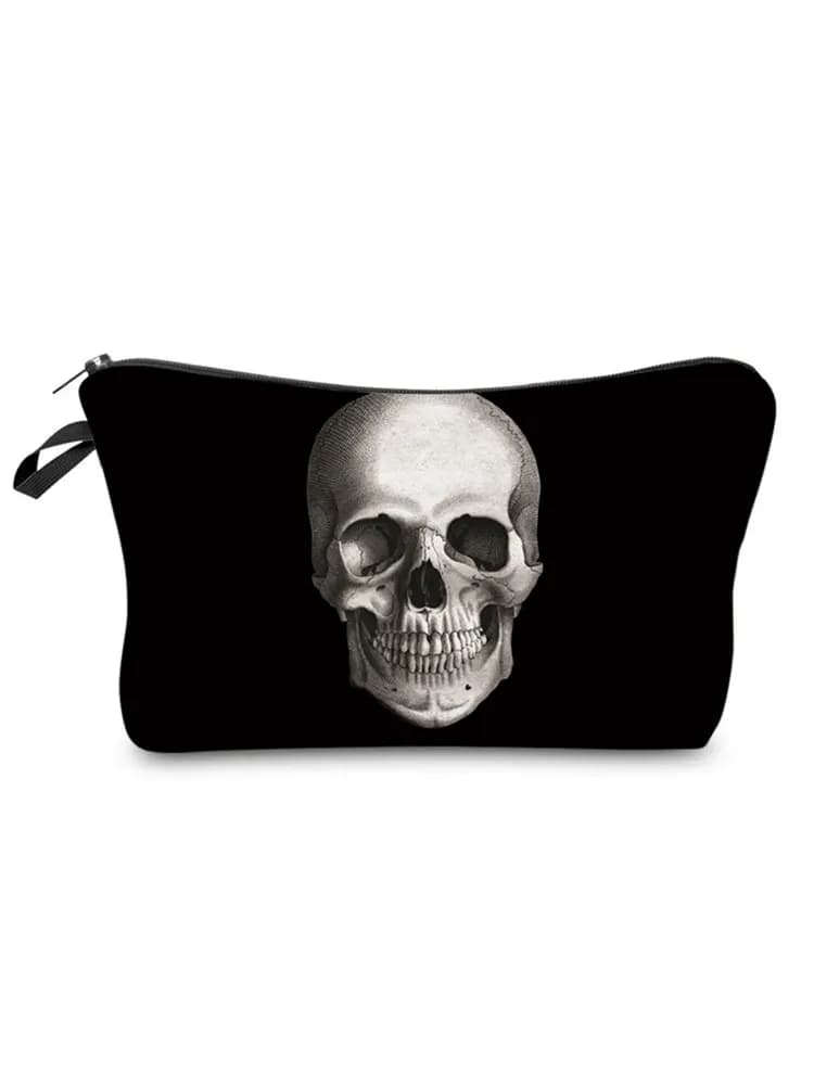 Sac à cosmétiques motif de terreur noir, sac à maquillage imprimé crâne, sac à bonbons Portable Halloween sac de rangement de haute qualité, cadeau à la mode
