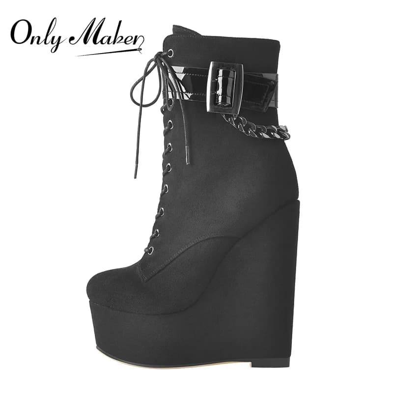 DALTolmaker-Bottines compensées à plateforme pour femmes, talons hauts, bottines de rinçage, à lacets, troupeau en métal, imprimé crocodile, bottes d'hiver à la mode