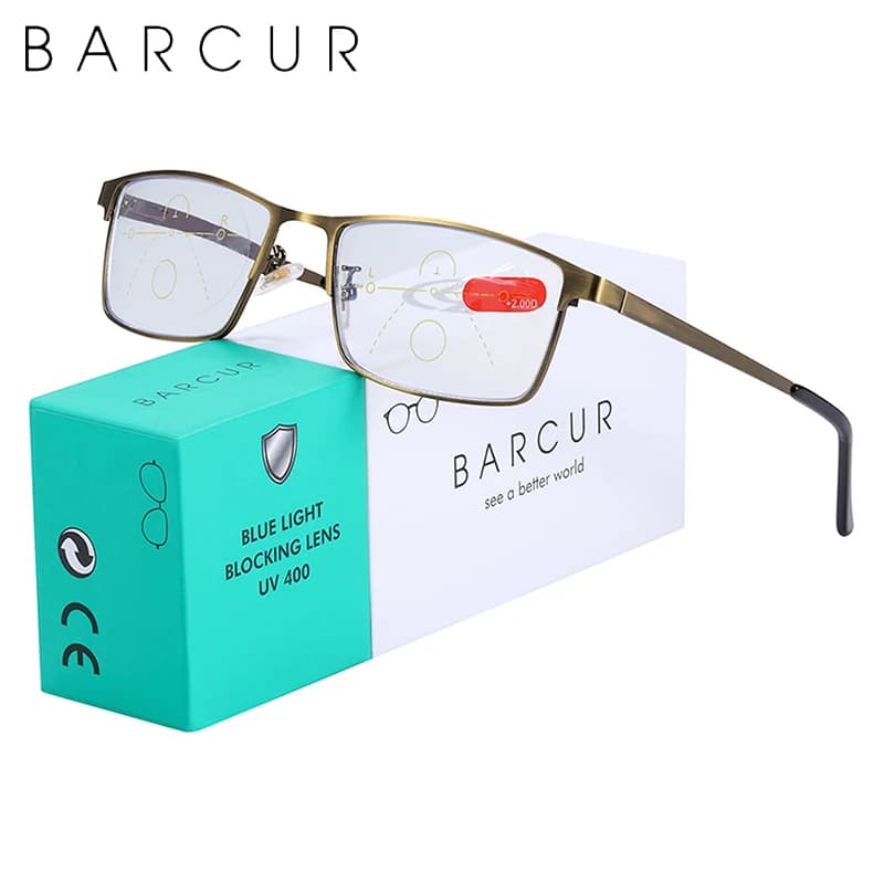 BARCUR – lunettes de lecture multi-focales pour hommes et femmes, qualité Progressive, Anti-lumière bleue, sur Prescription