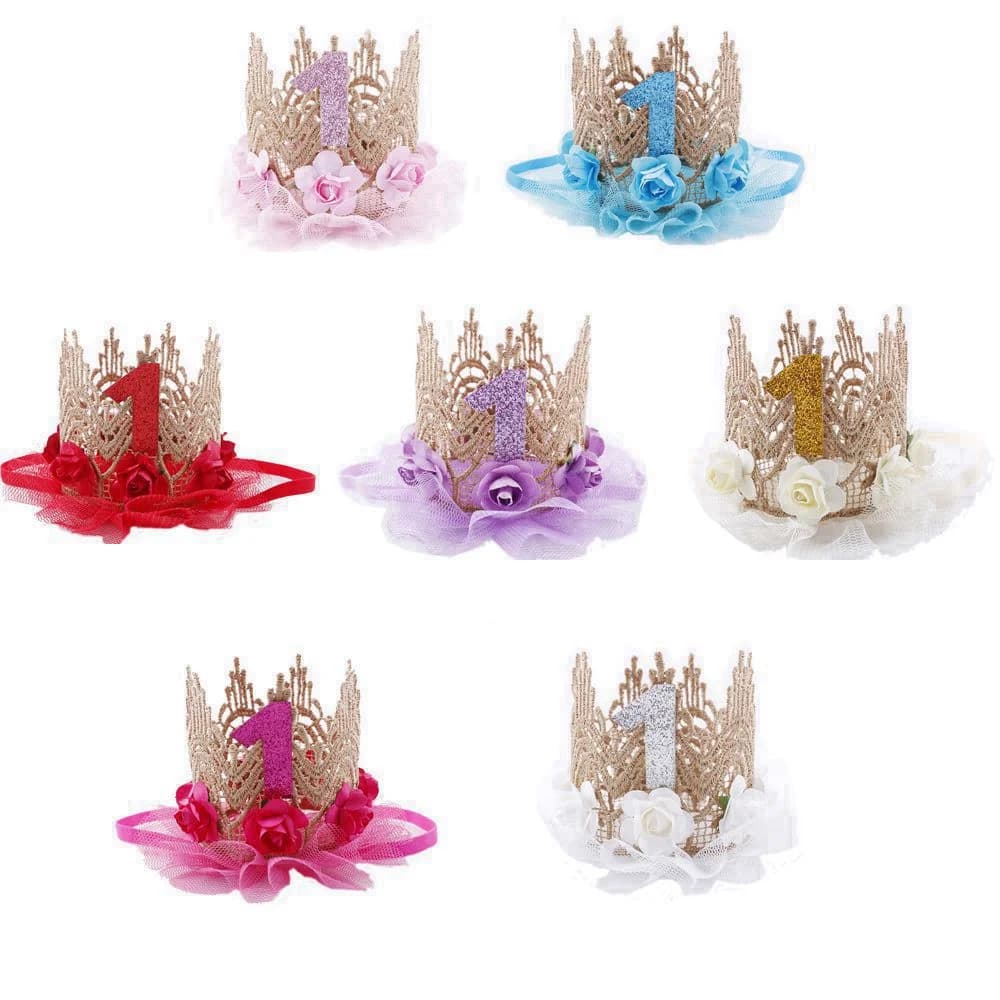 Casquettes d'anniversaire couronne de fleurs chapeau 1er anniversaire chapeau nouveau-né bébé anniversaire bandeau 1 an bébé douche décorations de fête d'anniversaire