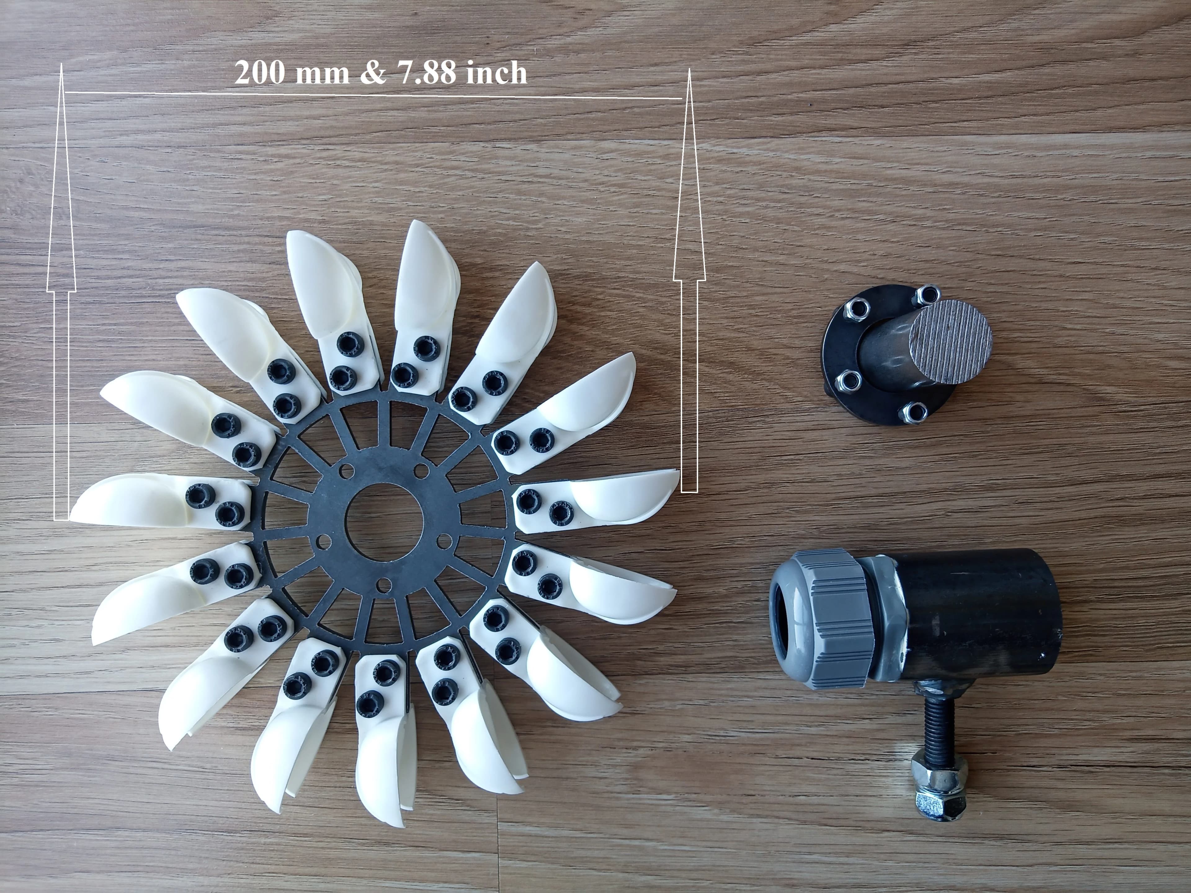 Roue de Turbine Pelton, Buse à Arbre Collant, 15 Cuillères, Non Assemblé, 200mm, 7.88 Pouces