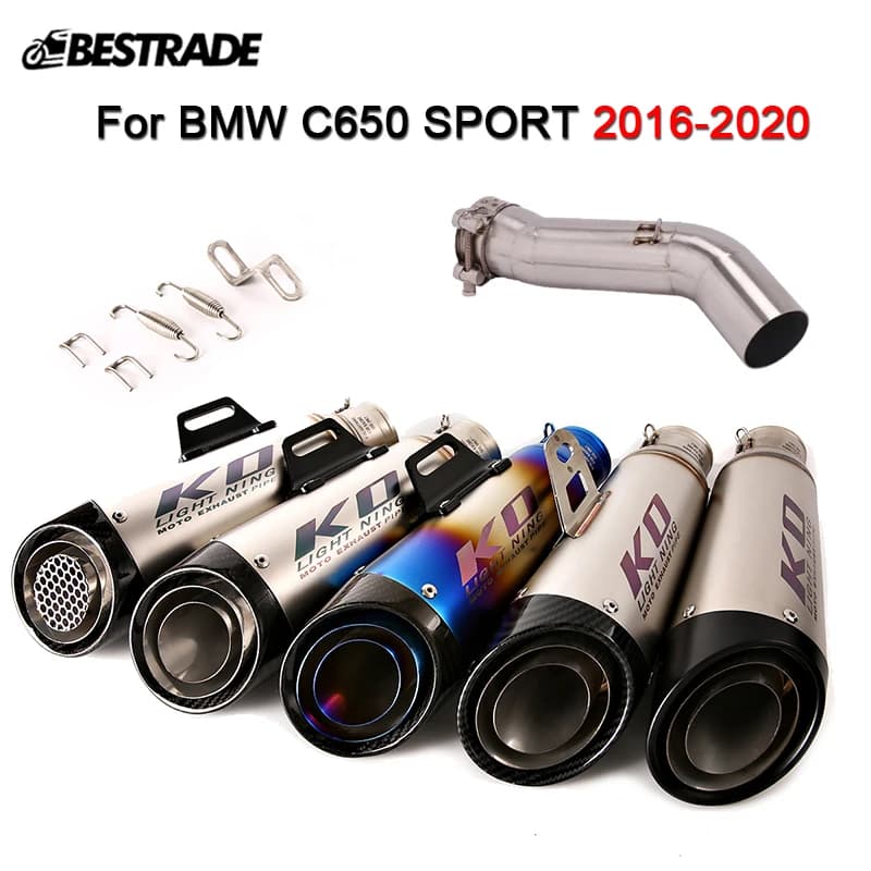 Embouts de silencieux en acier inoxydable pour moto BMW C650 dehors, système d'accès, tube de liaison intermédiaire, section allergique, évasion, 51mm, 2016-2020