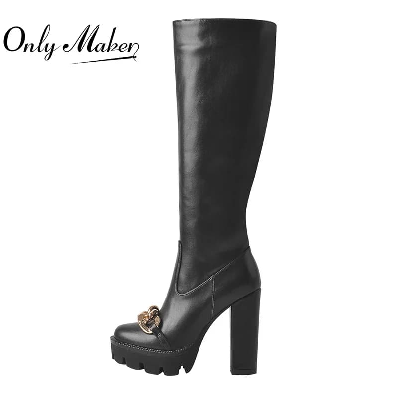 DALTol- Bottes à Talons Hauts et Plateforme en Métal, Chaussures sulfNoires avec Fermeture Éclair Latérale, Grande Taille, JO256