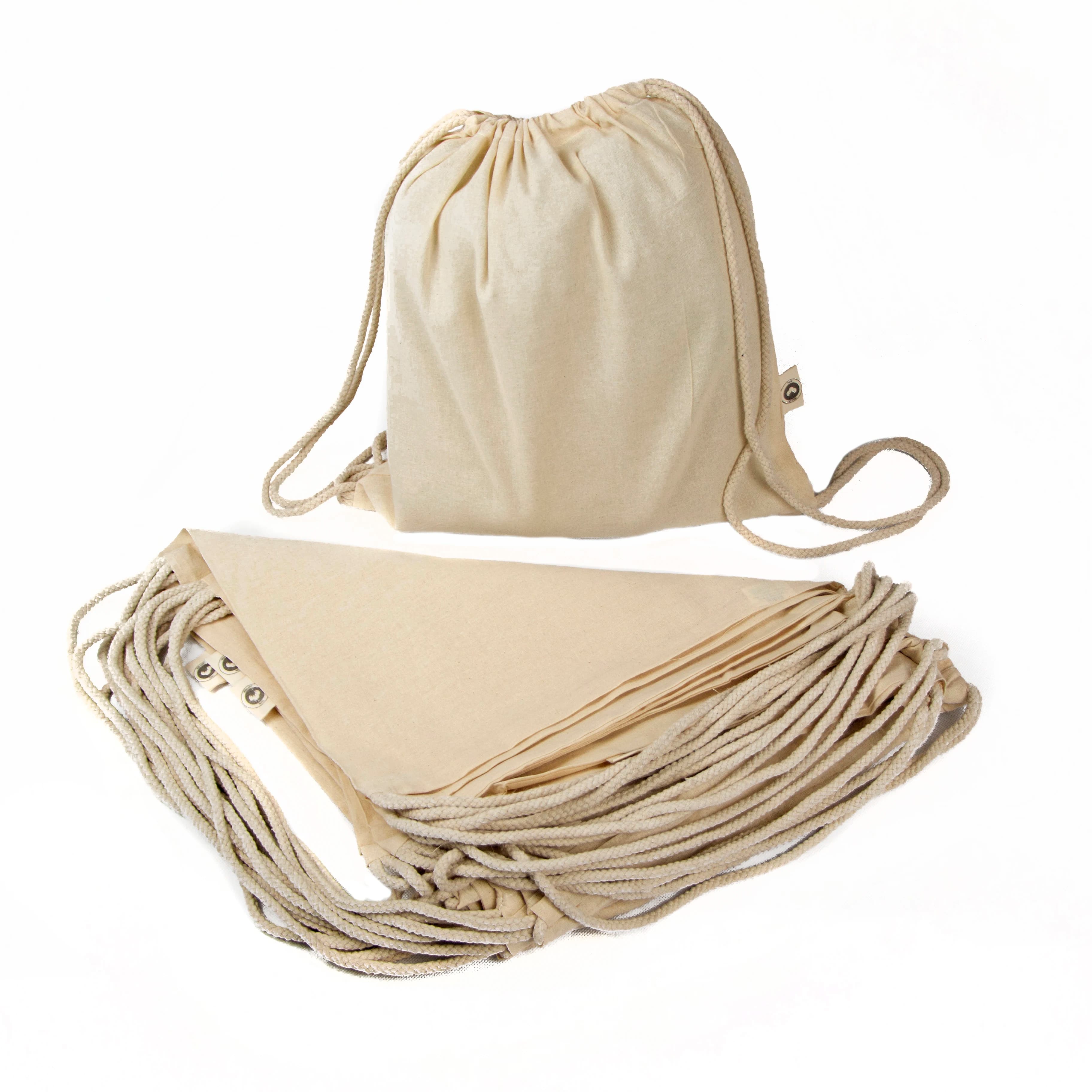 Lot de sacs à dos réutilisables en coton naturel pour la peinture, les activités manuelles et les excursions, taille 45 x 39 cm, avec fermeture à cordon, différentes tailles disponibles.