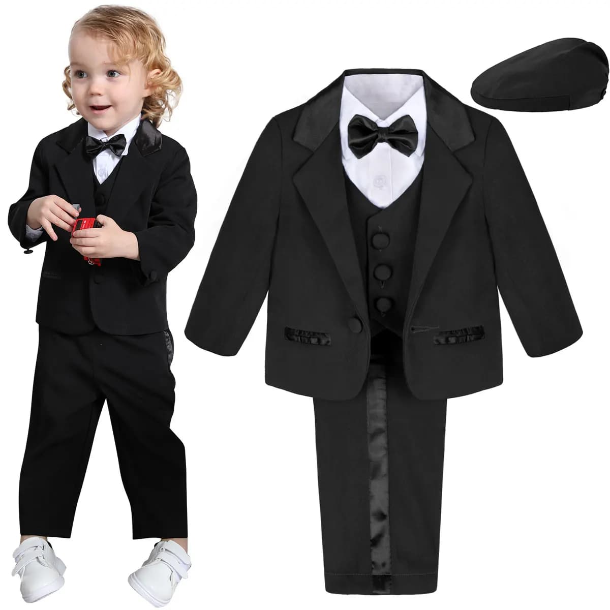 Costume de smoking noir pour bébé garçon, Costume de mariage pour tout-petits, cadeau de fête d'anniversaire, baptême, Costume de pâques et du nouvel an