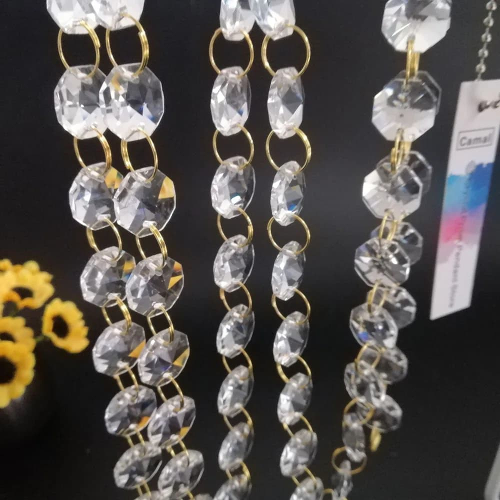 Camal – guirlande de perles octogonales en cristal, 100cm/3,3ft (bague en or), 14mm, partie rideau de lampe, ornement artisanal pour la maison
