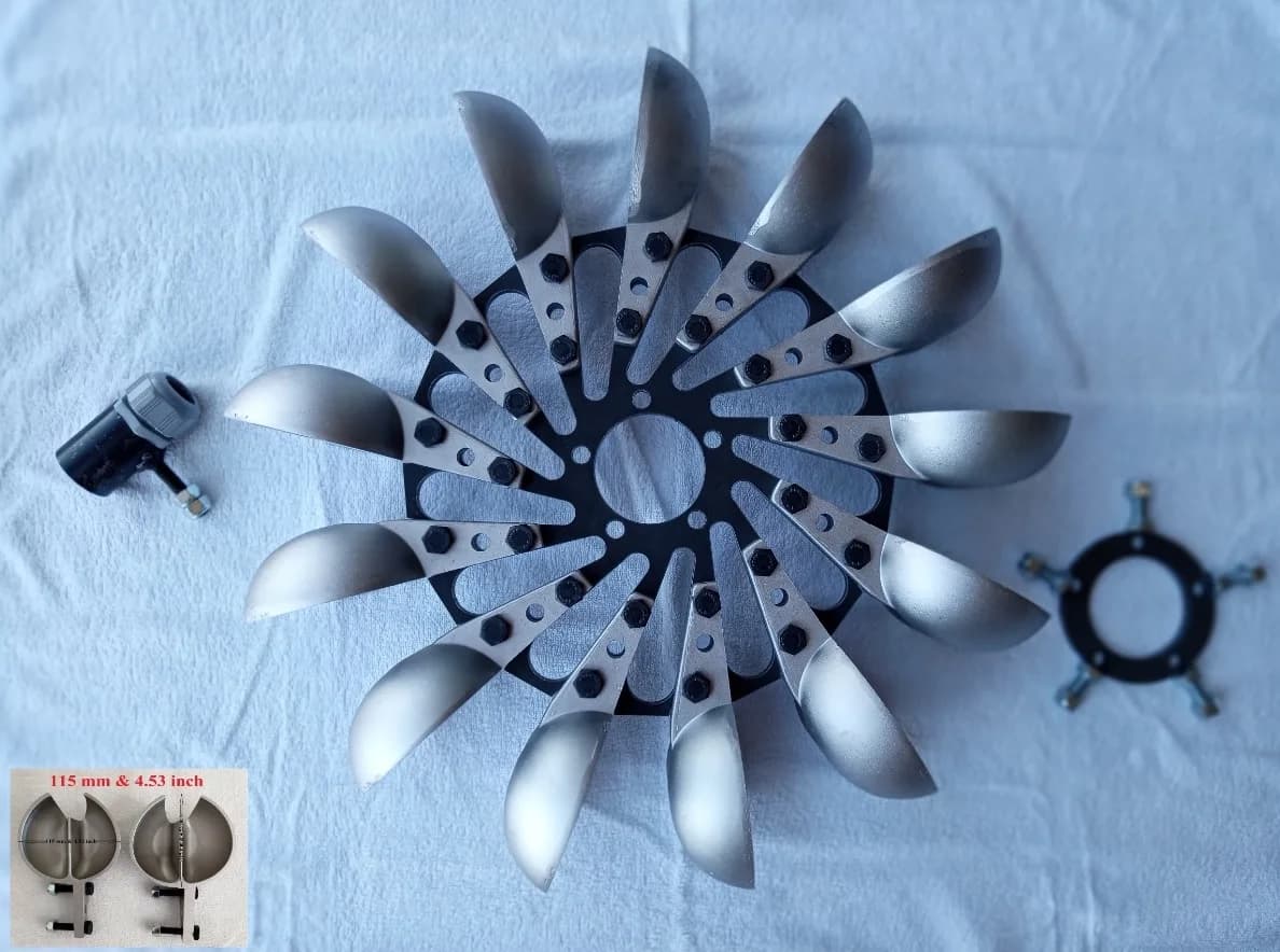 Roue de turbine Pelton avec 13 cuillères en aluminium, bride, buse, 530mm, 20.86 po