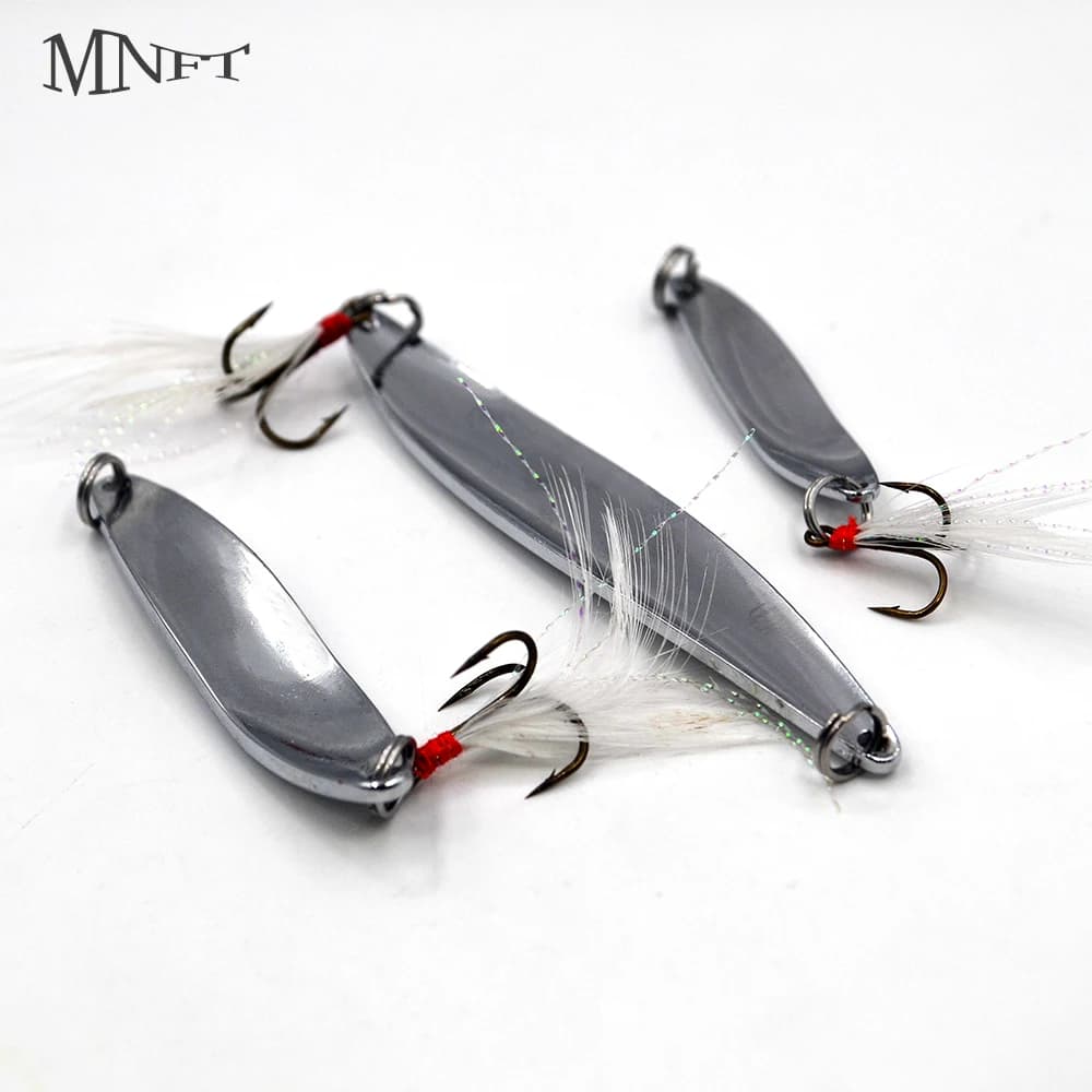 MNFT – leurre de pêche en métal argenté avec plumes, appât dur, cuillère, triple hameçon, 5-21g, 6 styles au choix, 2 pièces