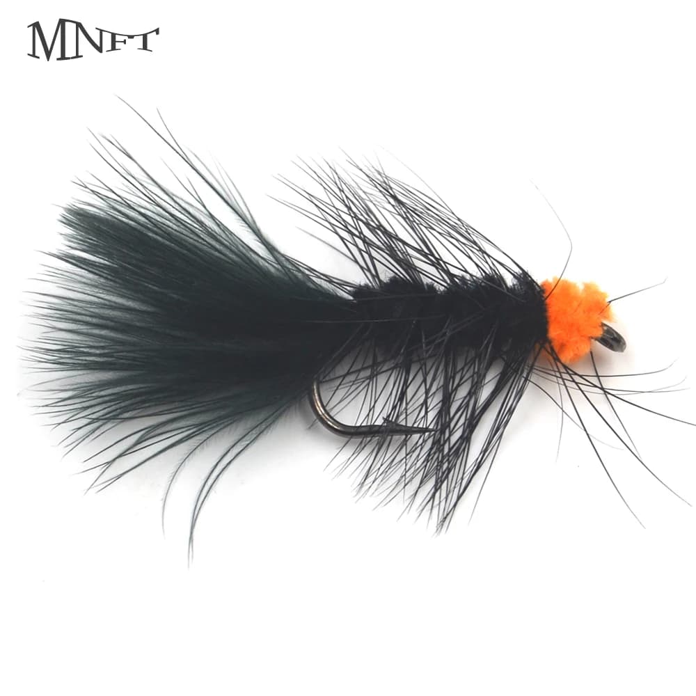 MNFT 10 pièces oeuf Orange sucer sangsue Bugger mouches pêche à la mouche truite artificielle pêche à la mouche appâts noir marabout Flashabou